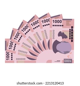 Mexican peso Vector Illustration. Mexico money set bundle banknotes. Paper money 1000 MXN. Flat style. Isolated on white background. Simple minimal design.