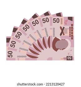 Mexican peso Vector Illustration. Mexico money set bundle banknotes. Paper money 50 MXN. Flat style. Isolated on white background. Simple minimal design.