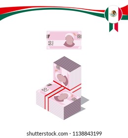 Mexican pesos, bills of $50. Billetes mexicanos, spanish text. Mexican Bills  3d