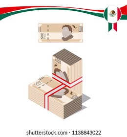 Mexican pesos, bills of $500. Billetes mexicanos, spanish text .Mexican Bills  3d