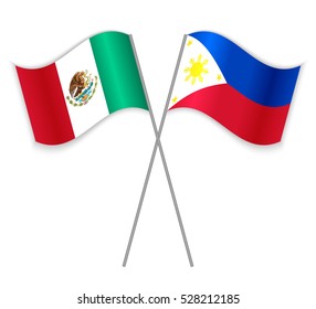 Mexican and Philippine crossed flags. Mexico combined with Philippines isolated on white. Language learning, international business or travel concept.