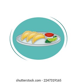 Mexican Pies - Empanados. Dish of Argentine and Mexican cuisine. Layer patties with filling and sauce. Vector illustration. Cartoon.