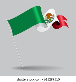 Mexican pin icon wavy flag. Vector illustration.
