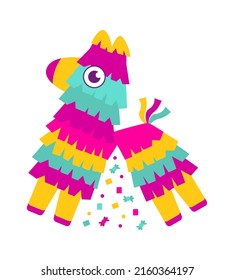 Mexican pinata. Children Birthday Party colorful toy with treats. Vector illustration