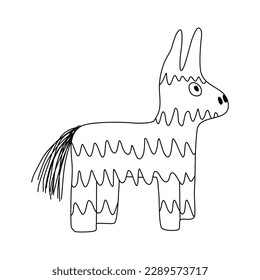 Mexican pinata donkey or llama, doodle style flat vector outline for coloring book