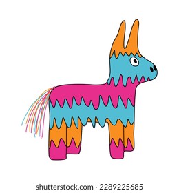 Mexican pinata donkey or llama, toy for child birthday or party celebration, doodle style vector