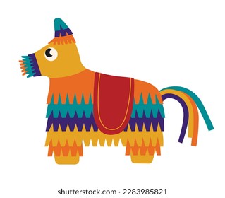 Mexican pinata in shape of donkey on white background