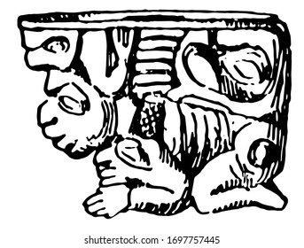 Mexican Pipe Bowl sketched in the American Museum of Natural History, they are designed to hold your medication stick, vintage line drawing or engraving illustration.