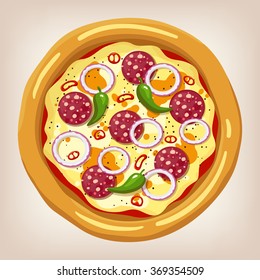 Mexican pizza vector illustration. Cartoon style icon. Restaurant menu illustration. 