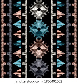 Mexican plaid. Navajo. Seamless pattern. Design with manual hatching. Textile. Ethnic boho ornament. Vector illustration for web design or print.