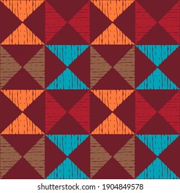 Mexican plaid. Seamless pattern. Design with manual hatching. Textile. Ethnic boho ornament. Vector illustration for web design or print.