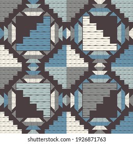 Mexican plaid. Seamless pattern. Design with manual hatching. Textile. Ethnic boho ornament. Vector illustration for web design or print.