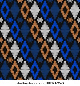 Mexican plaid. Seamless pattern. Embroidery on fabric. Textile. Ethnic boho ornament. Vector illustration for web design or print.