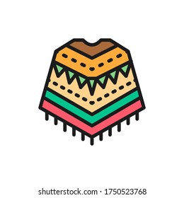 Mexican poncho, national clothes flat color line icon.