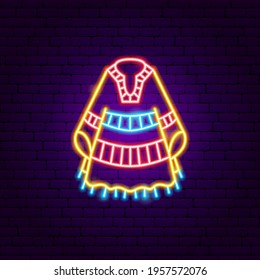 Mexican Poncho Neon Sign. Vector Illustration of Measuring Tape Promotion.