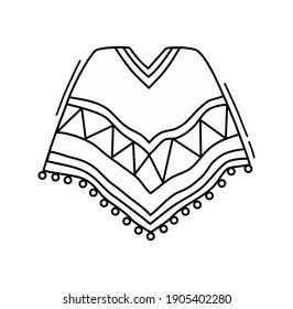 Mexikanischer Poncho auf weißem Hintergrund. Kontakt. Symbol. Vektorgrafik.