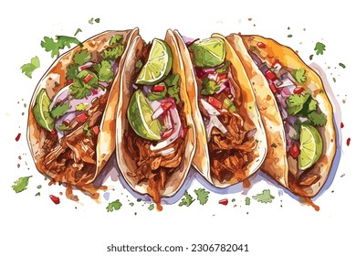 Mexican pork carnitas tacos vector art illustration