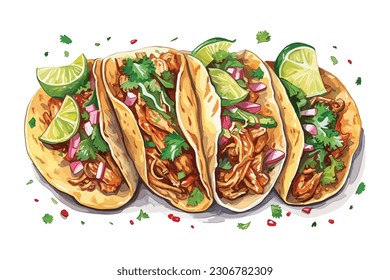 Mexican pork carnitas tacos vector art illustration