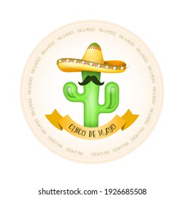 Mexican poster - cactus with moustache in sombrero