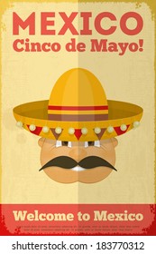 Mexican Poster in Retro Style. Cinco de Mayo. Vector Illustration.