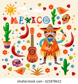 Mexican Poster in Retro Style. Welcome to Mexico vector illustration.