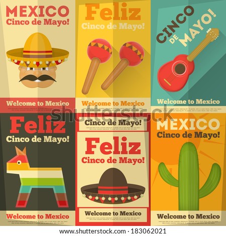 Mexican Posters in Retro Style. Cinco de Mayo. Vector Illustration.
