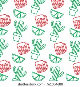 mexican pot cactus drink and lime seamless pattern image