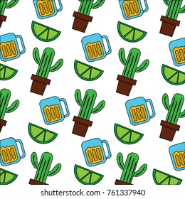 mexican pot cactus drink and lime seamless pattern image