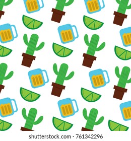 mexican pot cactus drink and lime seamless pattern image
