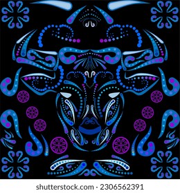 mexican pottery pueblana bull design illustration in vector format