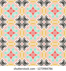 Mexican pottery Talavera. Portuguese tile azulejo. Damask floral background. Turkish ornament, Moroccan mosaic. Spanish porcelain. Ceramic dishes, folk print. Mediterranean wallpaper. Art Deco. 