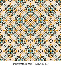 Mexican pottery Talavera. Portuguese tile azulejo. Damask floral background. Turkish ornament, Moroccan mosaic. Spanish porcelain. Ceramic dishes, folk print. Mediterranean wallpaper. Art Deco. 