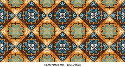 Mexican pottery Talavera. Portuguese tile azulejo. Damask floral background. Turkish ornament, Moroccan mosaic. Spanish porcelain. Ceramic dishes, folk print. Mediterranean wallpaper. Art Deco. 