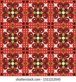 Mexican pottery Talavera. Portuguese tile azulejo. Damask floral background. Turkish ornament, Moroccan mosaic. Spanish porcelain. Ceramic dishes, folk print. Mediterranean wallpaper. Art Deco. 