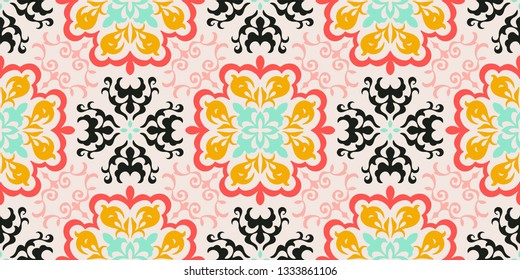 Mexican pottery Talavera. Portuguese tile azulejo. Damask floral background. Turkish ornament, Moroccan mosaic. Spanish porcelain. Ceramic dishes, folk print. Mediterranean wallpaper. Art Deco. 