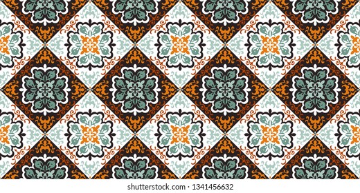 Mexican pottery Talavera. Portuguese tile azulejo. Damask floral background. Turkish ornament, Moroccan mosaic. Spanish porcelain. Ceramic dishes, folk print. Mediterranean wallpaper. Art Deco. 