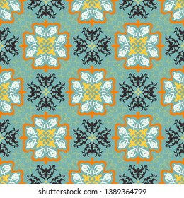 Mexican pottery Talavera. Portuguese tile azulejo. Damask floral background. Turkish ornament, Moroccan mosaic. Spanish porcelain. Ceramic dishes, folk print. Mediterranean wallpaper. Art Deco. 