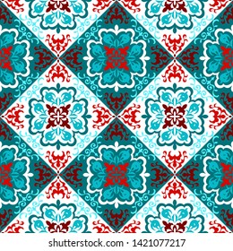 Mexican pottery Talavera. Portuguese tile azulejo. Damask floral background. Turkish ornament, Moroccan mosaic. Spanish porcelain. Ceramic dishes, folk print. Mediterranean wallpaper. Art Deco. 