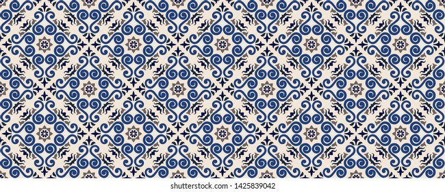 Mexican pottery Talavera. Portuguese tile azulejo. Damask floral background. Turkish ornament, Moroccan mosaic. Spanish porcelain. Ceramic dishes, folk print. Mediterranean wallpaper. Art Deco.