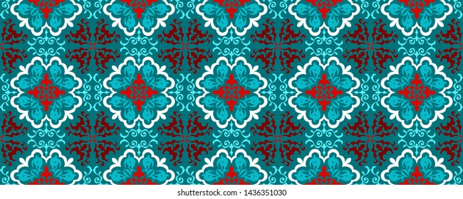 Mexican pottery Talavera. Portuguese tile azulejo. Damask floral background. Turkish ornament, Moroccan mosaic. Spanish porcelain. Ceramic dishes, folk print. Mediterranean wallpaper. Art Deco.