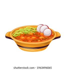 Mexican pozole soup vector icon. Traditional Mexican dish made from a thick soup of corn and meat.