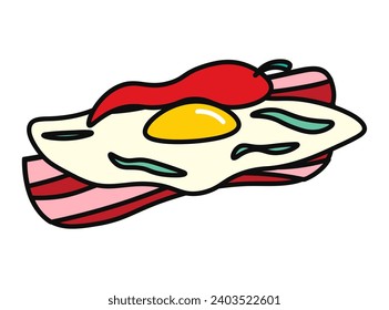 Mexican product of food colorful set. This captivating illustration expertly portrays a classic dish of eggs with crispy bacon, a mouthwatering combination. Vector illustration.