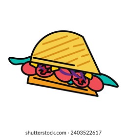 Mexican product of food colorful set. The design showcases an array of delicious tacos, brimming with savory goodness and garnished with colorful ingredients. Vector illustration.