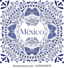 In: Mexican Puebla Talavera. Traditionelles Talavera Keramik Ornament Muster. Dekoration, um den mexikanischen Unabhängigkeitstag, 16. September, Vektor-Illustration zu feiern. Einladungsdesign für mexikanische Partys.