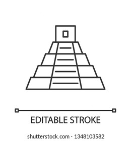 Mexican pyramid linear icon. Teotihuacan. Mayan pyramid. Stairs up. Thin line illustration. Contour symbol. Vector isolated outline drawing. Editable stroke