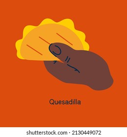 Mexican quesadilla with cheese. The hand holds fast food. Traditional cuisine