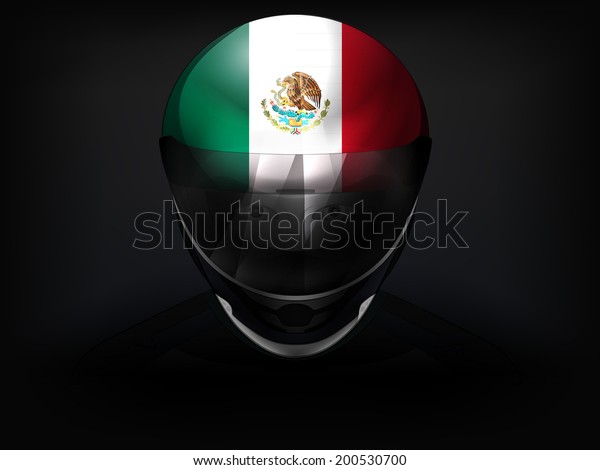 Mexican racer with flag on helmet vector
closeup illustration