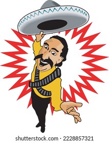 Mexican Rancher with Sombrero Vector Cartoon