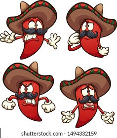 Mexican red chili pepper in different poses clip art. Vector illustration with simple gradients. Each on a separate layer. 
