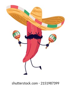 mexican red chilli pepper with sombrero